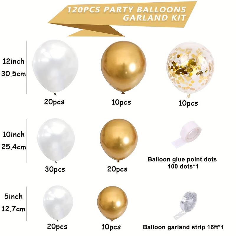 120 styk ballong garland arch kit med konfetti - Hvit og gull 120 styk ballong garland arch kit med konfetti - Hvit og gull
