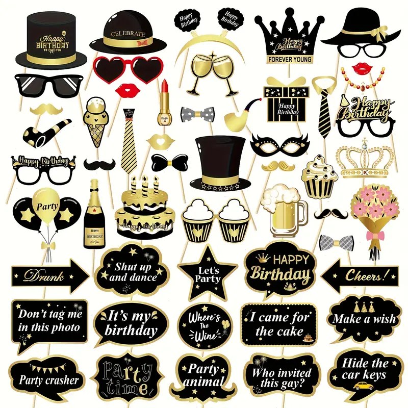 53 styk bursdagsrekvisitter av Papp på Pinne